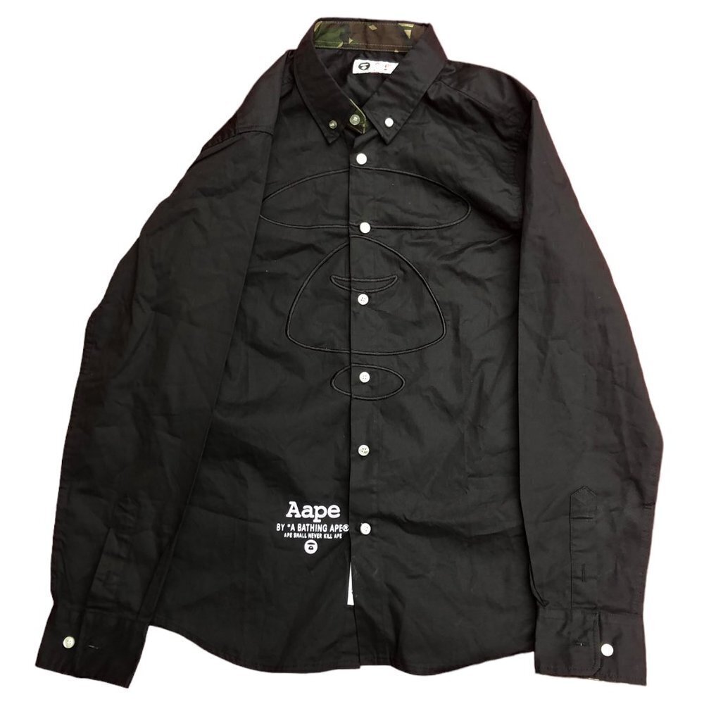 Brand NEW RARE Aape By A Bathing Ape Bape Dress Shirt Medium 175' Black Big Logo